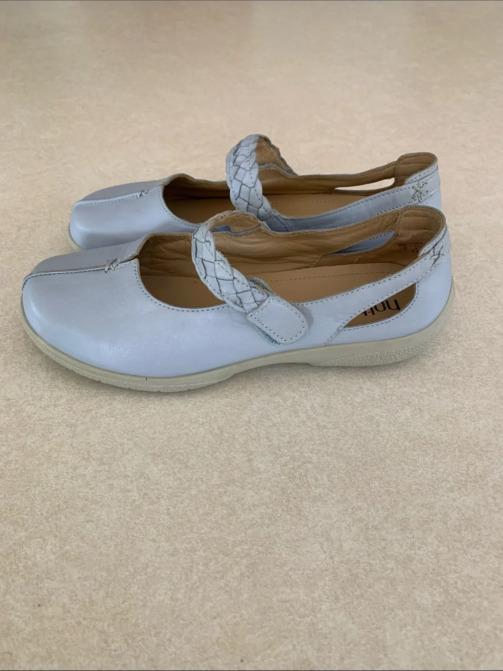 hotter Shake Leather Powder Blue Braided-Strap Mary Jane Flats Women’s Size 8